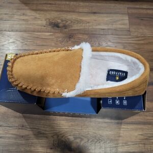 Stafford Tan Moccasin Slippers with White Lining